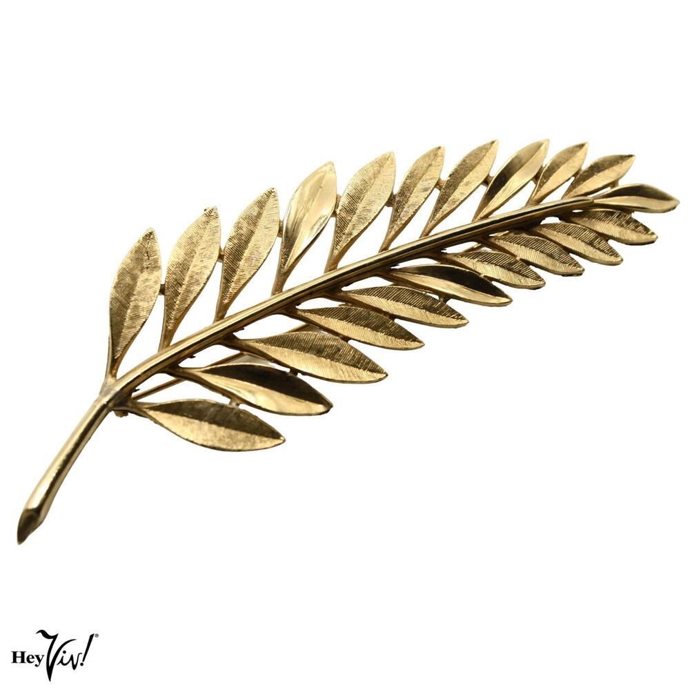 Vintage Gold Tone Leaf Brooch Pin 4.5" Nature Botanical Statement - Hey Viv